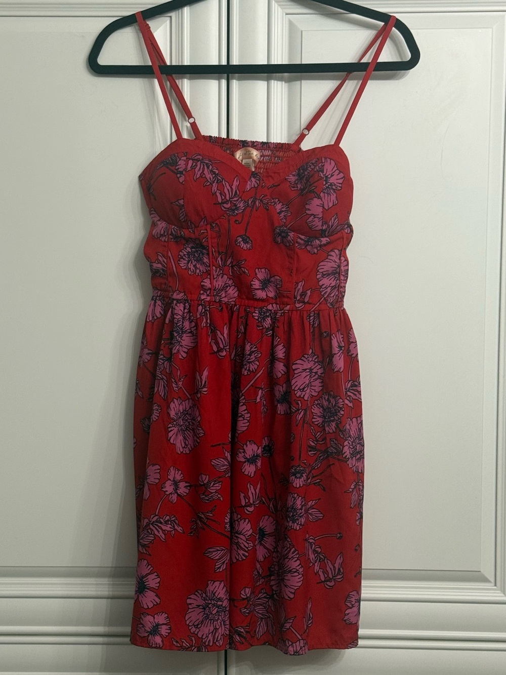 Band of the Free Size Large Red Floral Bustier Mini Dress Smocking Back
